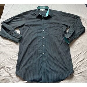 PAUL FREDRICK Dress Shirt 16 33 Black Green Stripes Men's Large